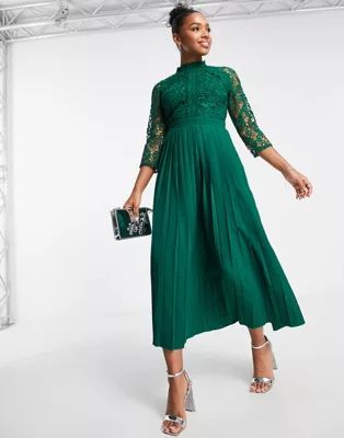 Little Mistress lace detail midaxi dress in emerald green | ASOS (Global)