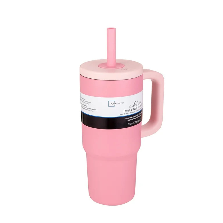 Mainstays 20 oz Double  Wall Stainless Steel Tumbler with Straw Lid, Pink | Walmart (US)