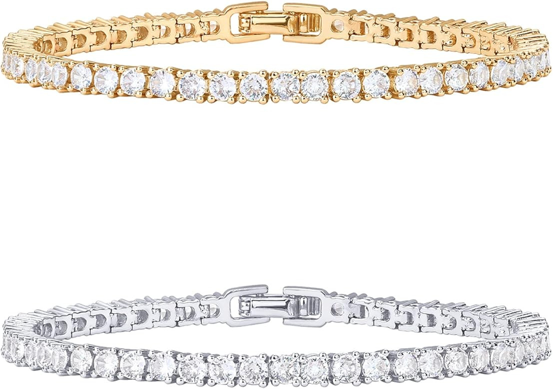 PAVOI 14K Gold Plated 3mm Cubic Zirconia Classic Tennis Bracelet | Gold Bracelets for Women | Siz... | Amazon (US)