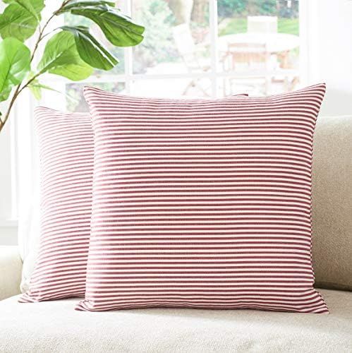 Foindtower Pack of 2 Decorative Cotton Stripe Throw Pillow Covers Classic Neutral Striped Cushion... | Amazon (US)
