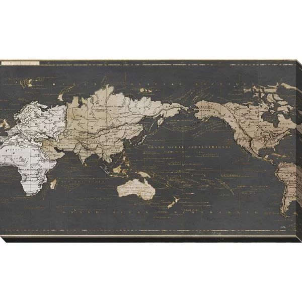 'World Map in Gold and Gray' Graphic Art Print | Wayfair North America