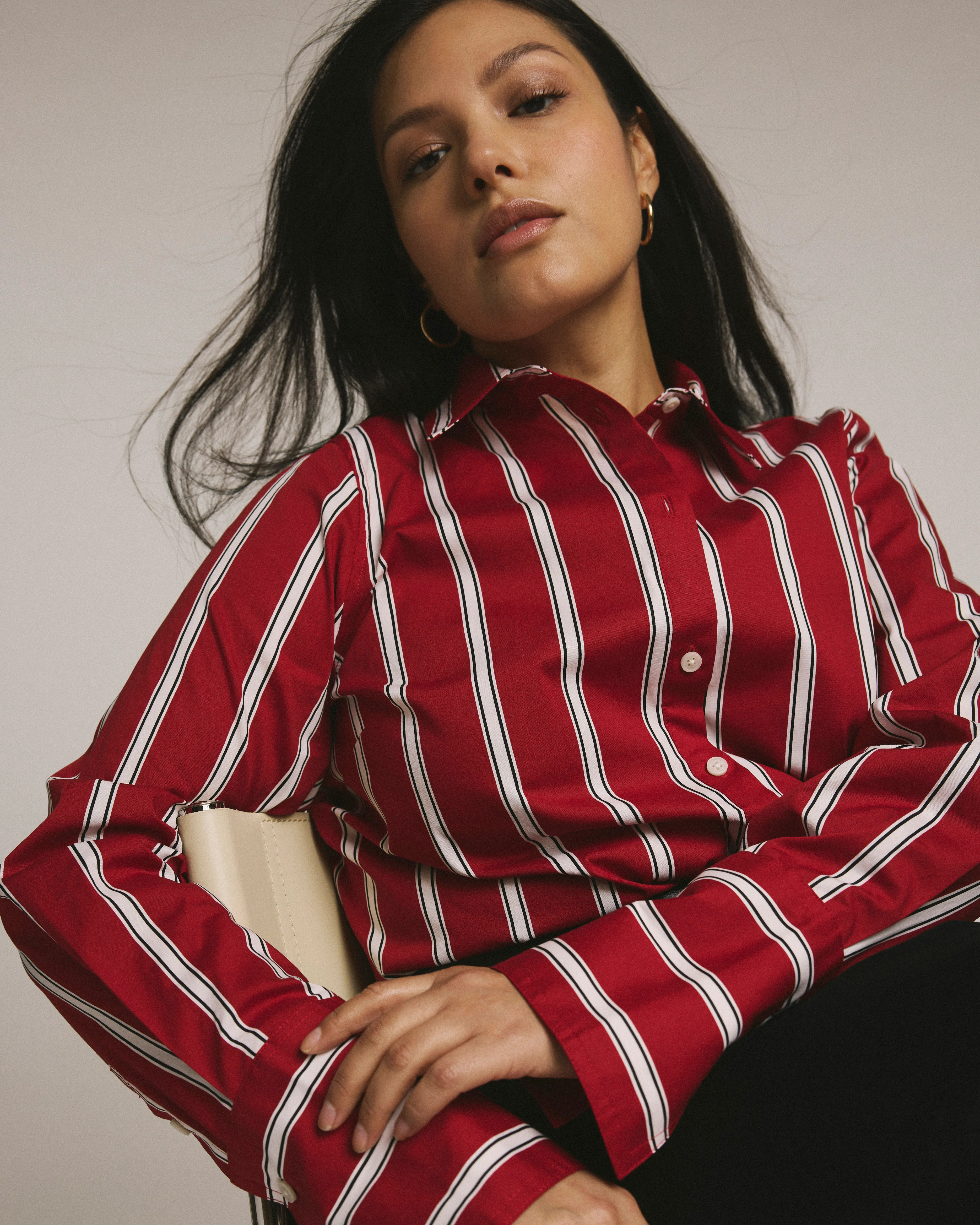 Henning x US Madison Shirt - Red/Black/White Stripe | Universal Standard
