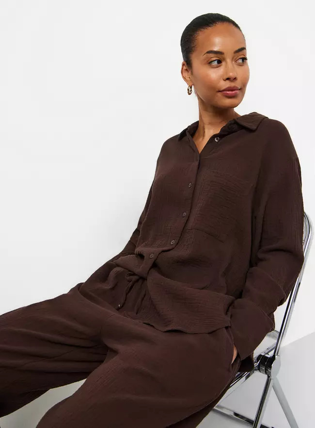 Buy Brown Double Cloth Long Sleeve Shirt 6 | Co-ords | Tu | Tu Clothing