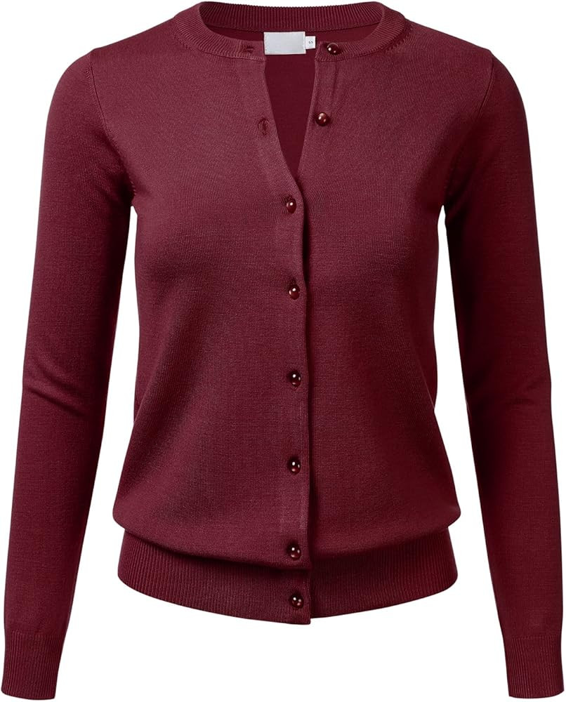FLORIA Women's Gem Button Crew Neck Long Sleeve Soft Knit Cardigan Sweater (S-3XL) | Amazon (CA)