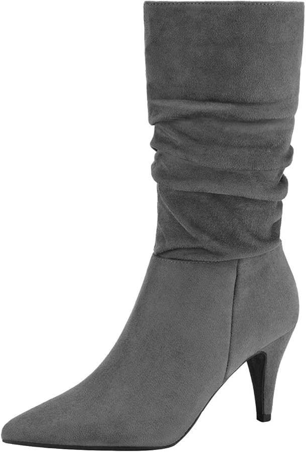 DREAM PAIRS Women's High Heel Mid Calf Boots Slouchy Pointed Toe Fall Boots | Amazon (US)