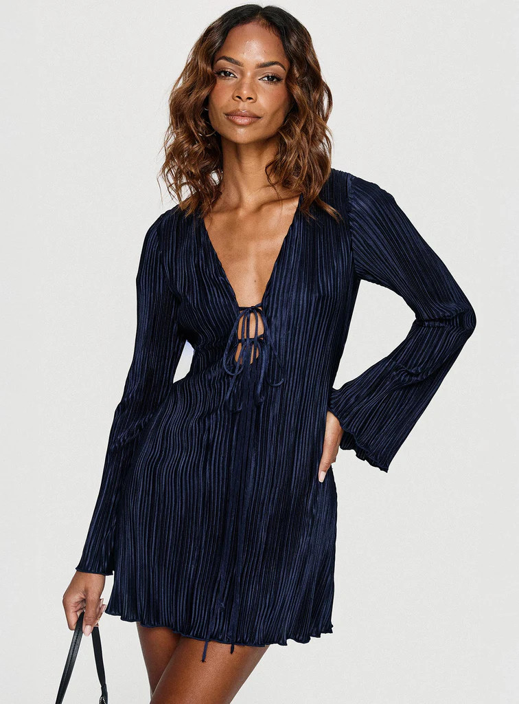 Malop Long Sleeve Mini Dress Navy | Princess Polly US