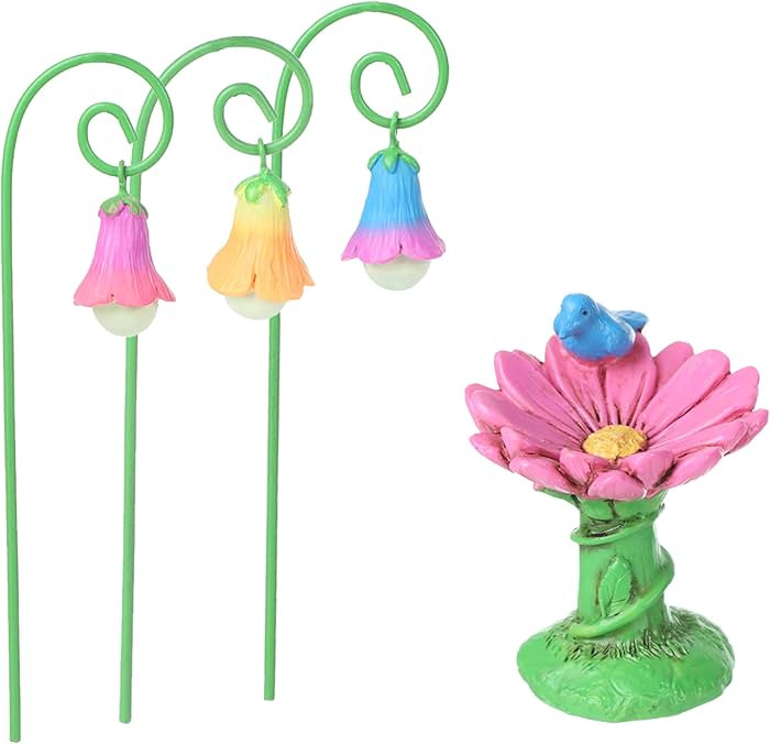 Fairy Garden Miniatures Fairy Garden Accessories Pink Flower Set of 4 | Amazon (US)