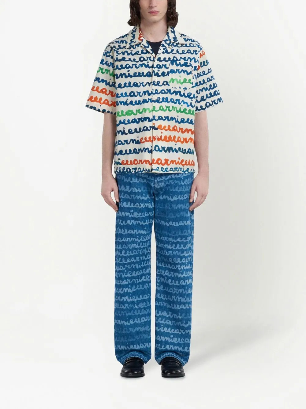 handwriting-print straight jeans | Farfetch Global