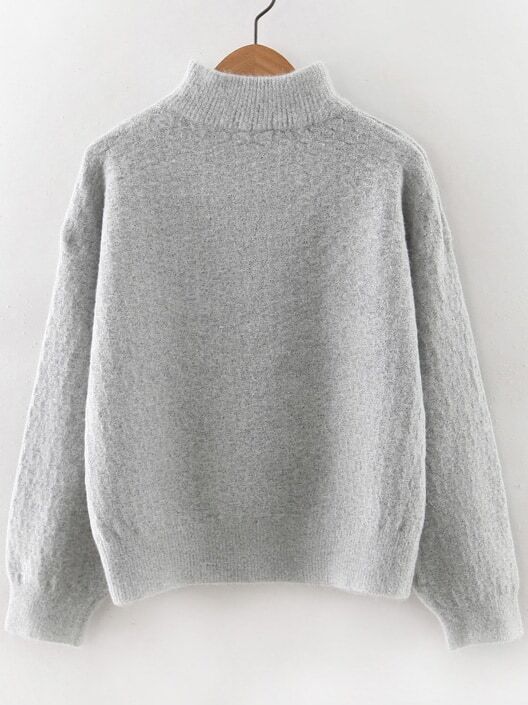 Grey Turtleneck Drop Shoulder Sweater | Romwe