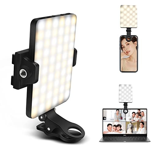 GreatLPT Selfie Light, 60 LED Phone Light, Light 2000Mah Rechargeable Clip Video Light, 10-Level Brightness Adjustment, CRI 95+, 3 Light Modes Dimmable, Portable Video Conference Lighting | Amazon (US)