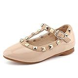 CCTWINS KIDS Toddler Little Kid Baby Girl Studded T-Strap Flat Shoes for Child(G358-nude-21) | Amazon (US)