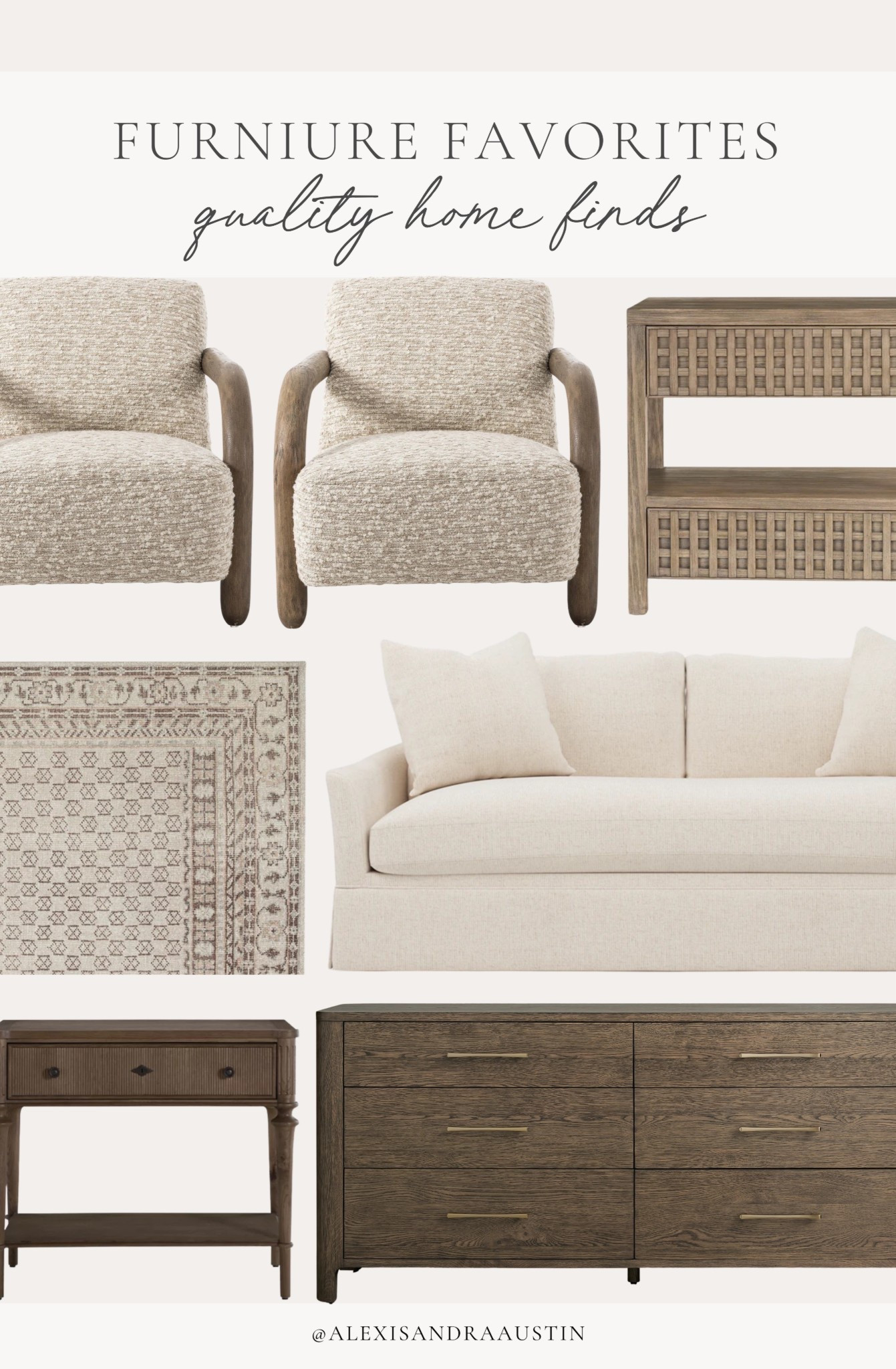 Sharing all of my favorite quality over quantity furniture finds. Investing into quality finds that will last for years and still keep a timeless, collected look throughout!

Home finds, neutral home inspo, furniture favorites, neutral wood tones, linen upholstered sofa, dresser details, neutral area rug, vintage style area rug, cozy accent chair, nightstand details, timeless home style, spring refresh, Perigold, Wayfair, Arhaus, Kathy Kuo Home, McGee and Co, shop the look!

#LTKHome #LTKSeasonal