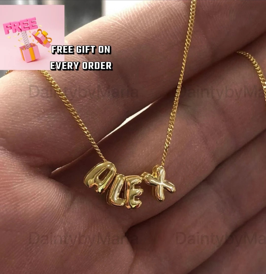 Personalized Name Necklace Gold Sterling Silver Custom Bubble - Etsy | Etsy (US)