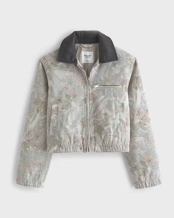 Cropped Twill Trucker Jacket | Abercrombie & Fitch (US)