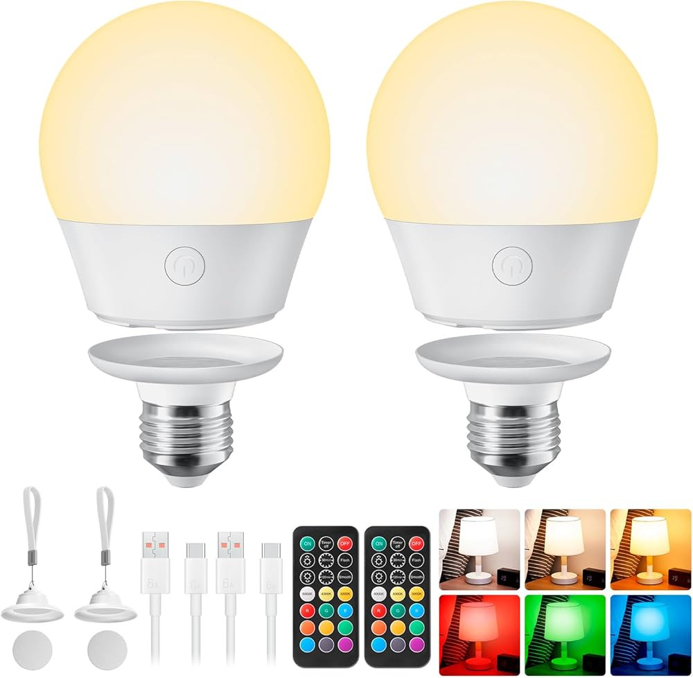 Brightown E26 Rechargeable Light Bulb with Remote and Timer, Battery Backup Bulb for Sconces and ... | Amazon (US)