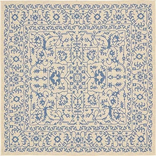 Unique Loom Outdoor Botanical Collection Area Rug - Allover (6' 1" Square, Beige and Blue/ Blue) | Amazon (US)