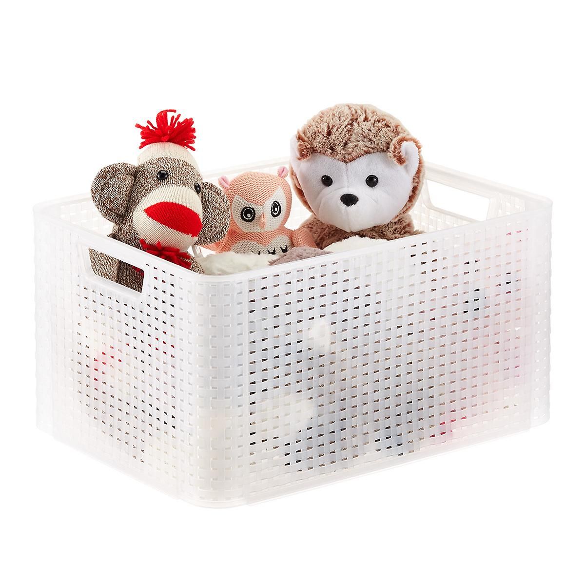 Curver White Basketweave Storage Bin with Handles | The Container Store