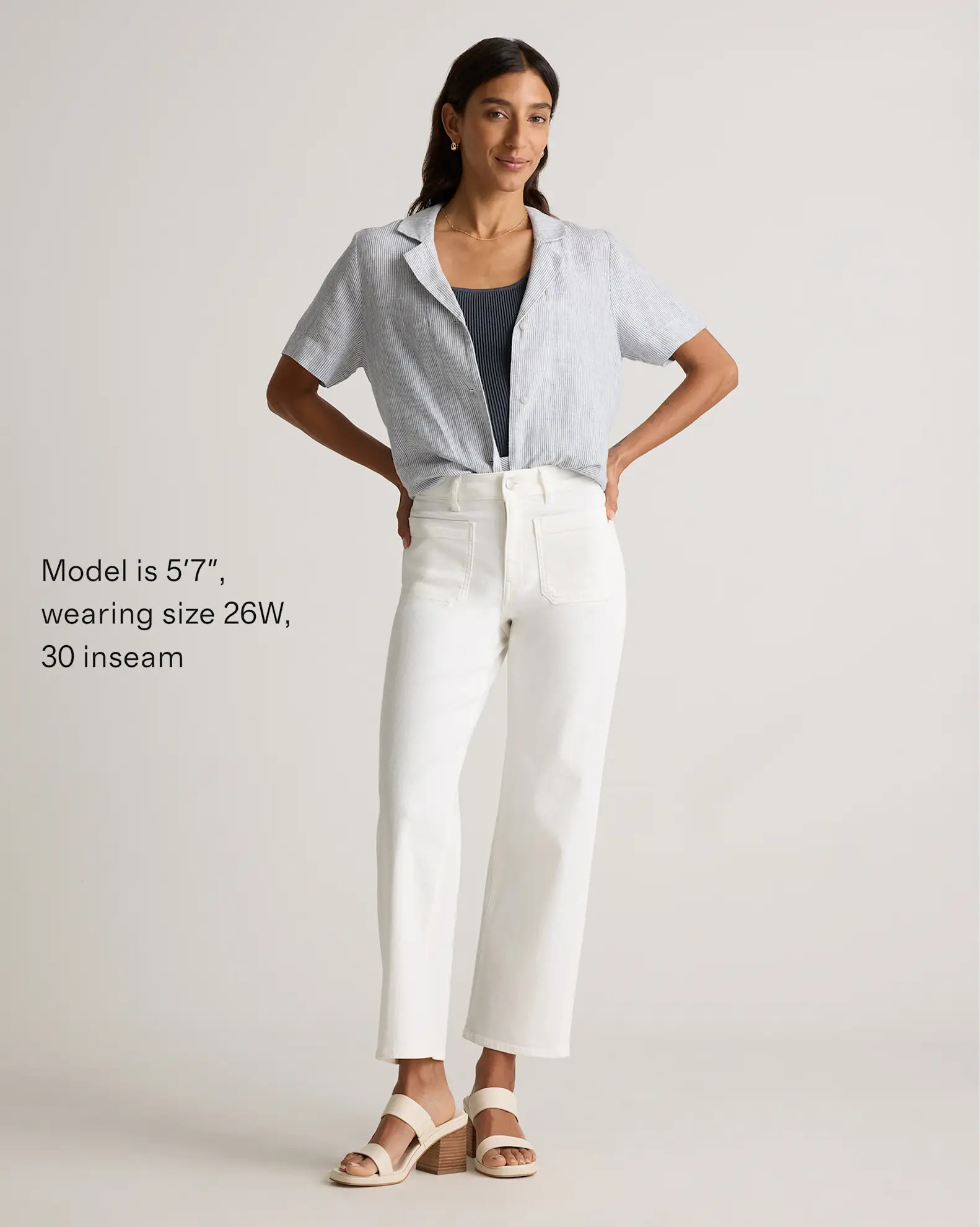 Bella Stretch Patch Pocket Wide Leg Jeans in Cloud White | Quince