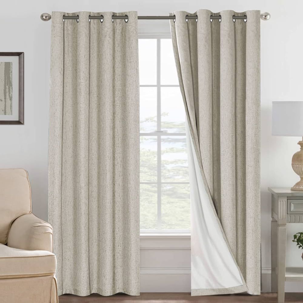 H.VERSAILTEX 100% Blackout Curtains for Bedroom Thermal Insulated Linen Textured Curtains Heat an... | Amazon (US)