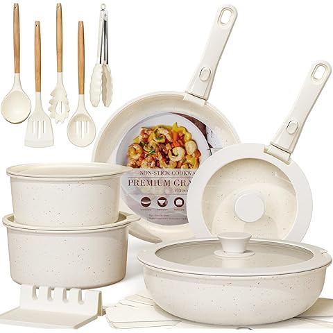 CAROTE 19pcs Pots and Pans Set, Nonstick Cookware Set Detachable Handle, Induction Kitchen Cookwa... | Amazon (US)