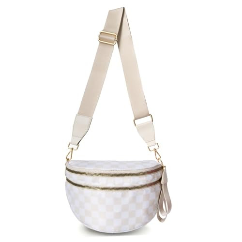 Emmafy Crossbody Bag for Women, Emmafy Waterproof Oxford Cloth Large Capacity Bum Bags with Adjustable Strap (Beige plaid) | Amazon (US)
