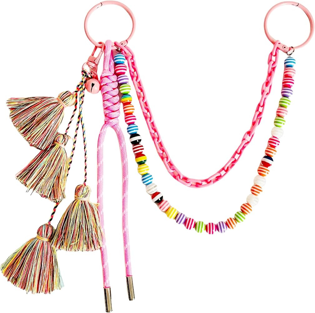 QTMY Boho Tassel Beaded Chain Bag Charms for Bogg Bag Accessories Rubber Beach Bag, Boho Purse Ch... | Amazon (US)