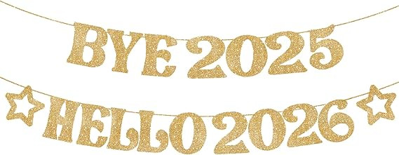 KatchOn, Glitter Gold Happy New Year Banner - 10 Feet | Bye 2025 Hello 2026 Banner No DIY | Happy... | Amazon (US)