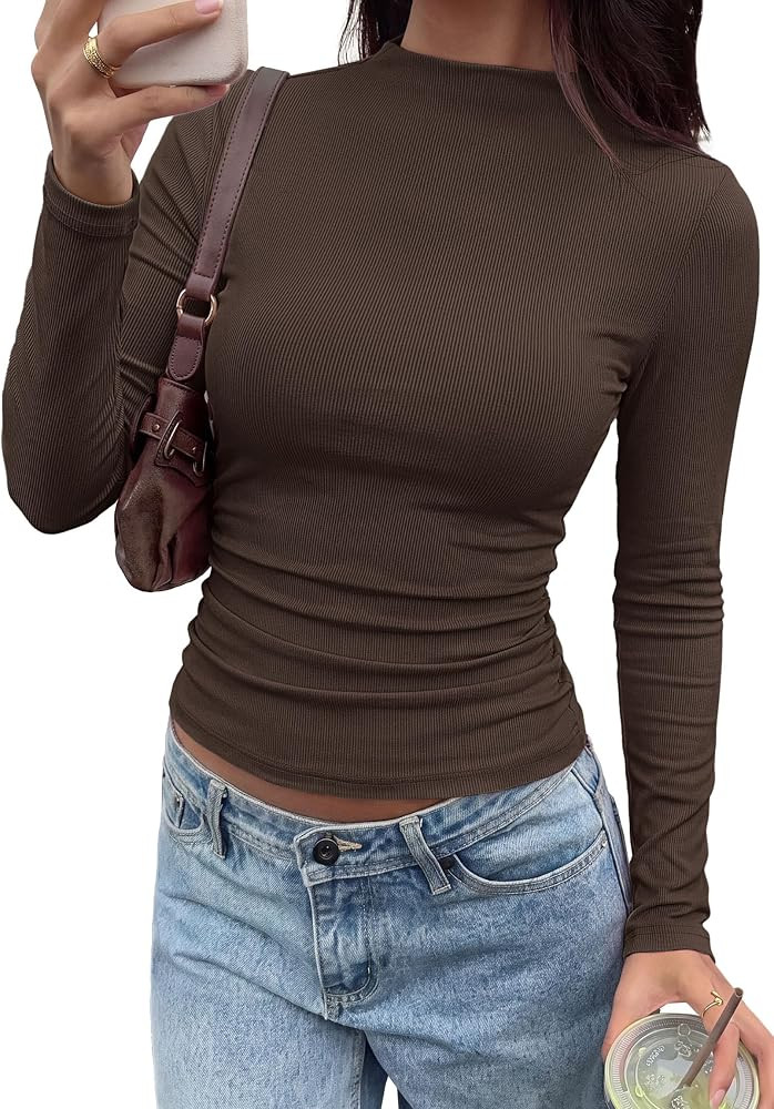 PRETTYGARDEN Womens Tops Casual Mock Neck Long Sleeve Shirts | Amazon (US)