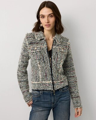 Women's Petite Shimmery Tweed Sweater Jacket size Large | White House Black Market | White House Black Market