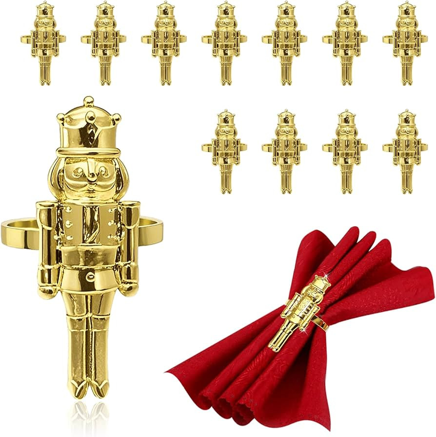 Gold Christmas Nutcracker Napkin Rings Set of 12 for Thanksgiving New Year Xmas Wedding Dinner De... | Amazon (US)