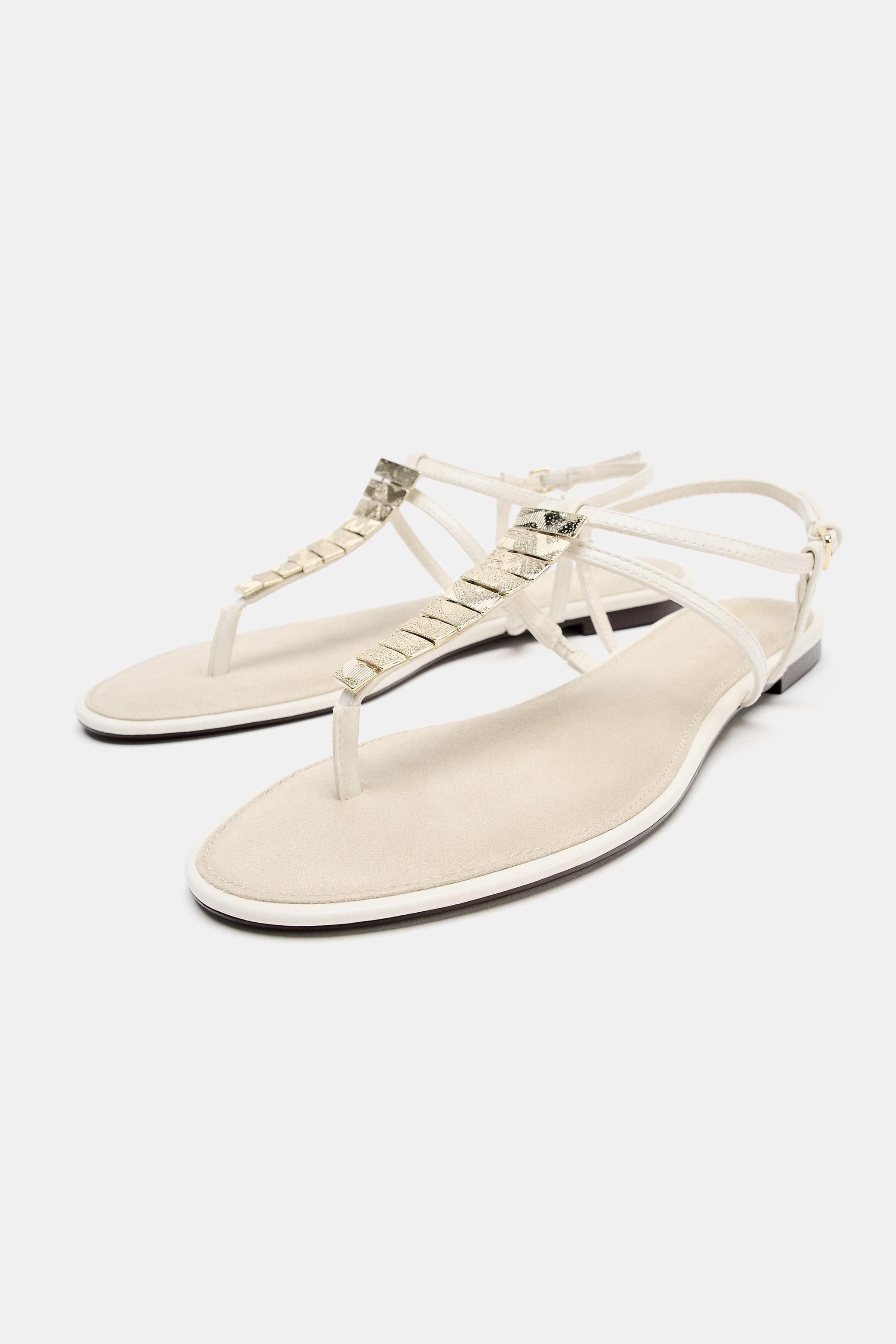 FLAT SANDALS WITH METAL APPLIQUES | Zara UK