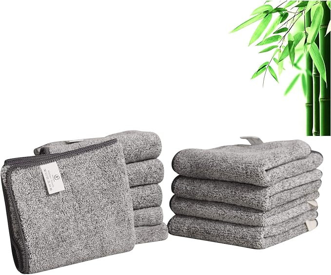 HONJAN Bamboo Charcoal Fiber Dish Cloths, 10Pack 11×12 Large Size Strong Absorbent Quick Drying ... | Amazon (US)