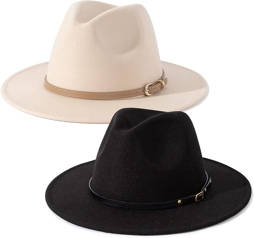 Lisianthus 2 Pack Women & Men Classic Wide Brim Belt Buckle Fedora Hat | Amazon (US)