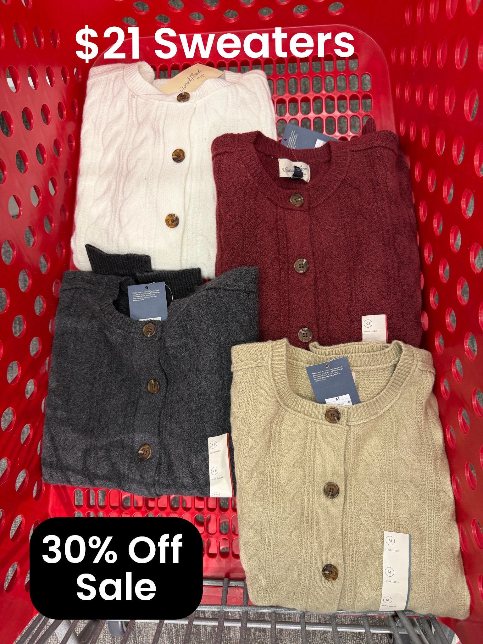 Target sweater sale! These cozy cable-knit cardigans are 30% off, making them just $21 right now. I love the classic button-front style and all four of these fall colors! Sale prices can change at any time.

#LTKootd #LTKSaleAlert #LTKmomlife