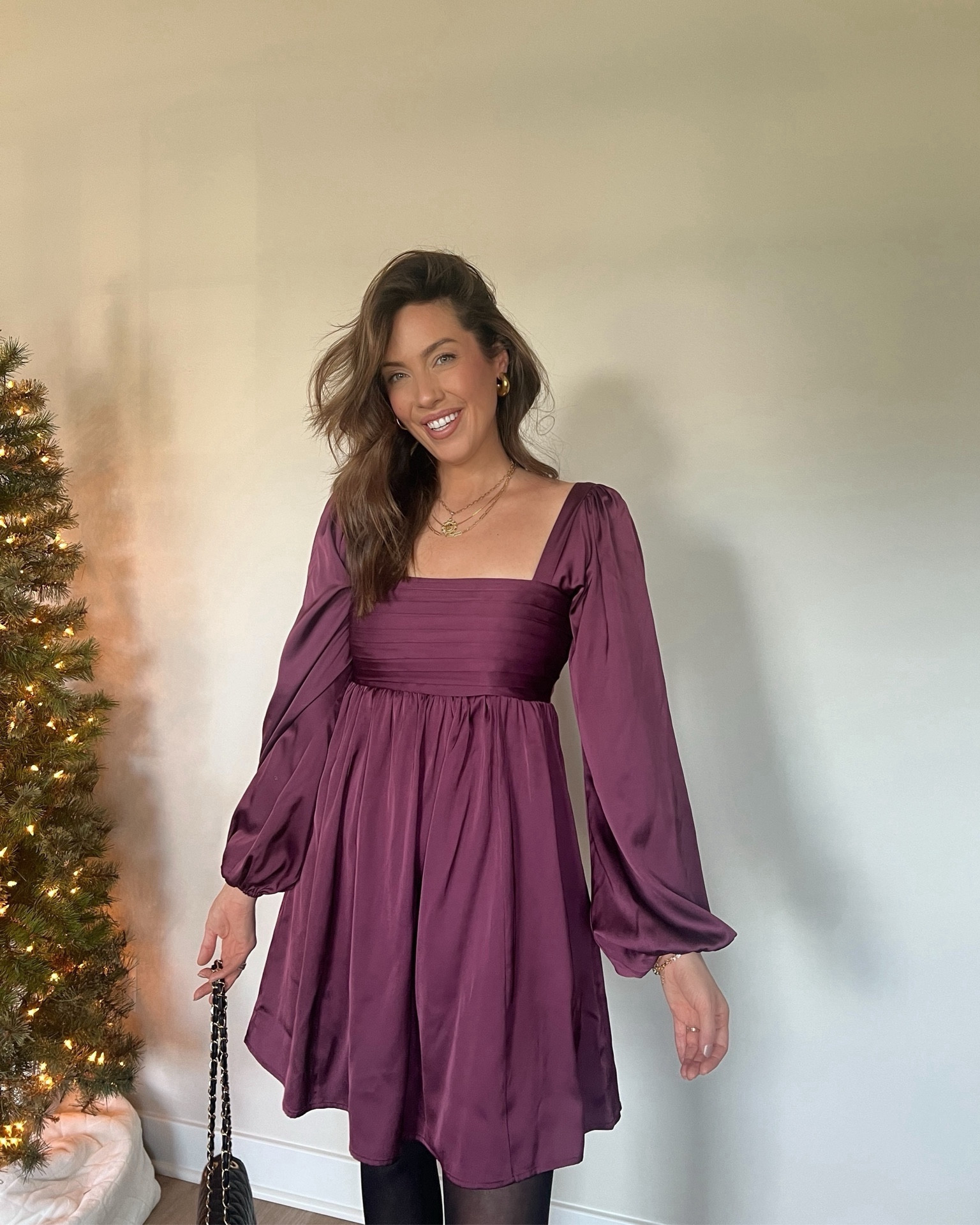 white christmas dresses James Sequin Round Neck Long Sleeve Mini Dress – Royal + Reese main image 0