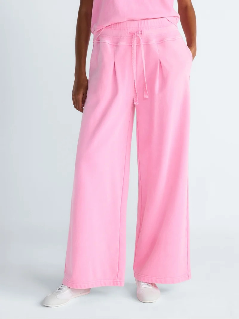 Scoop Women's Pleated Wide-Leg Sweatpants, 29'' Inseam, Sizes XS-XXL | Walmart (US)