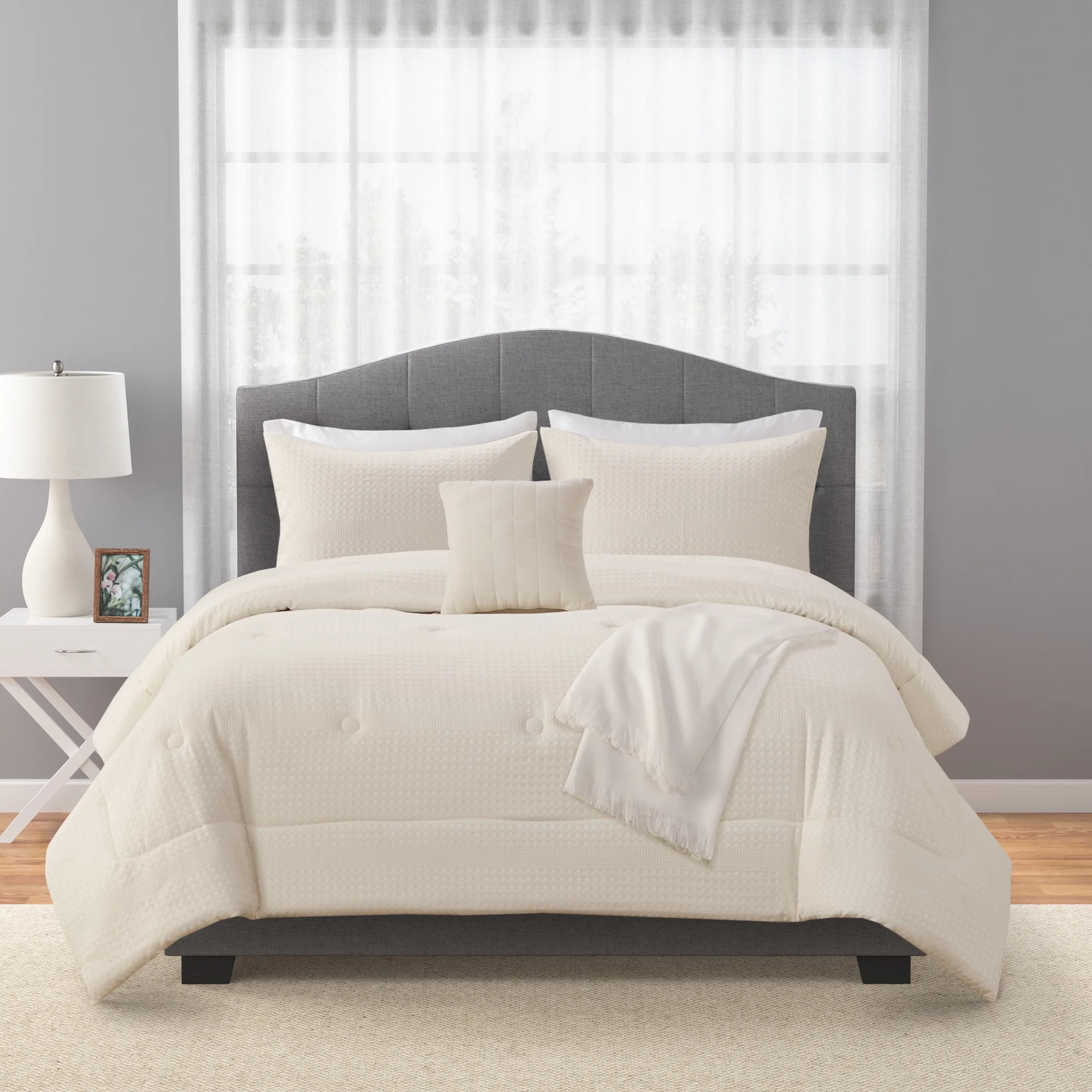 Mainstays 5-Piece Ivory Waffle Comforter Set, Full/Queen | Walmart (US)