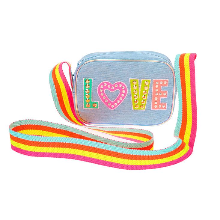 Rainbow Love Denim Crossbody Bag | Claire's (US)