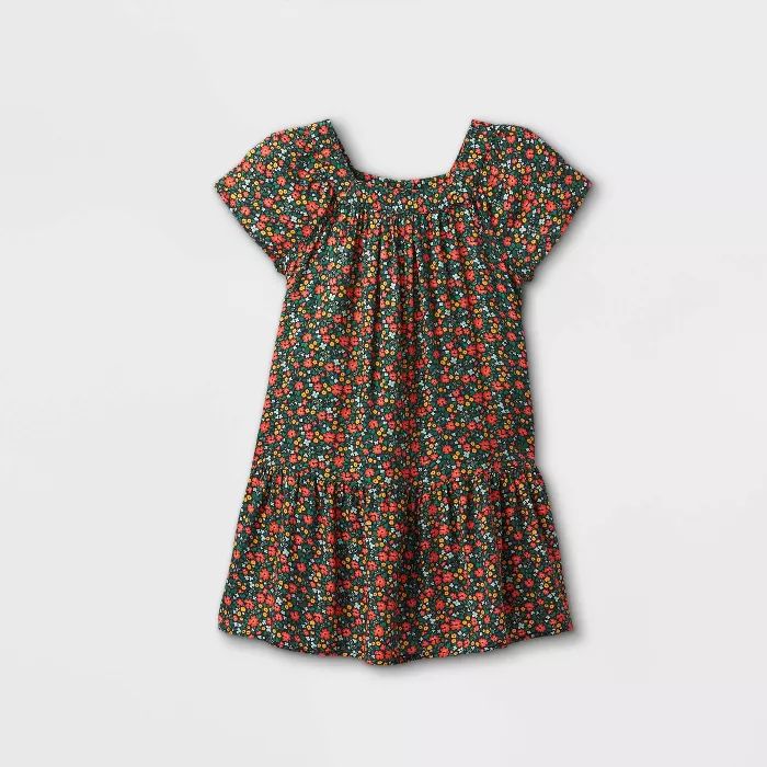 Girls' Short Sleeve Square Neck Printed Woven Dress - Cat & Jack™ | Target
