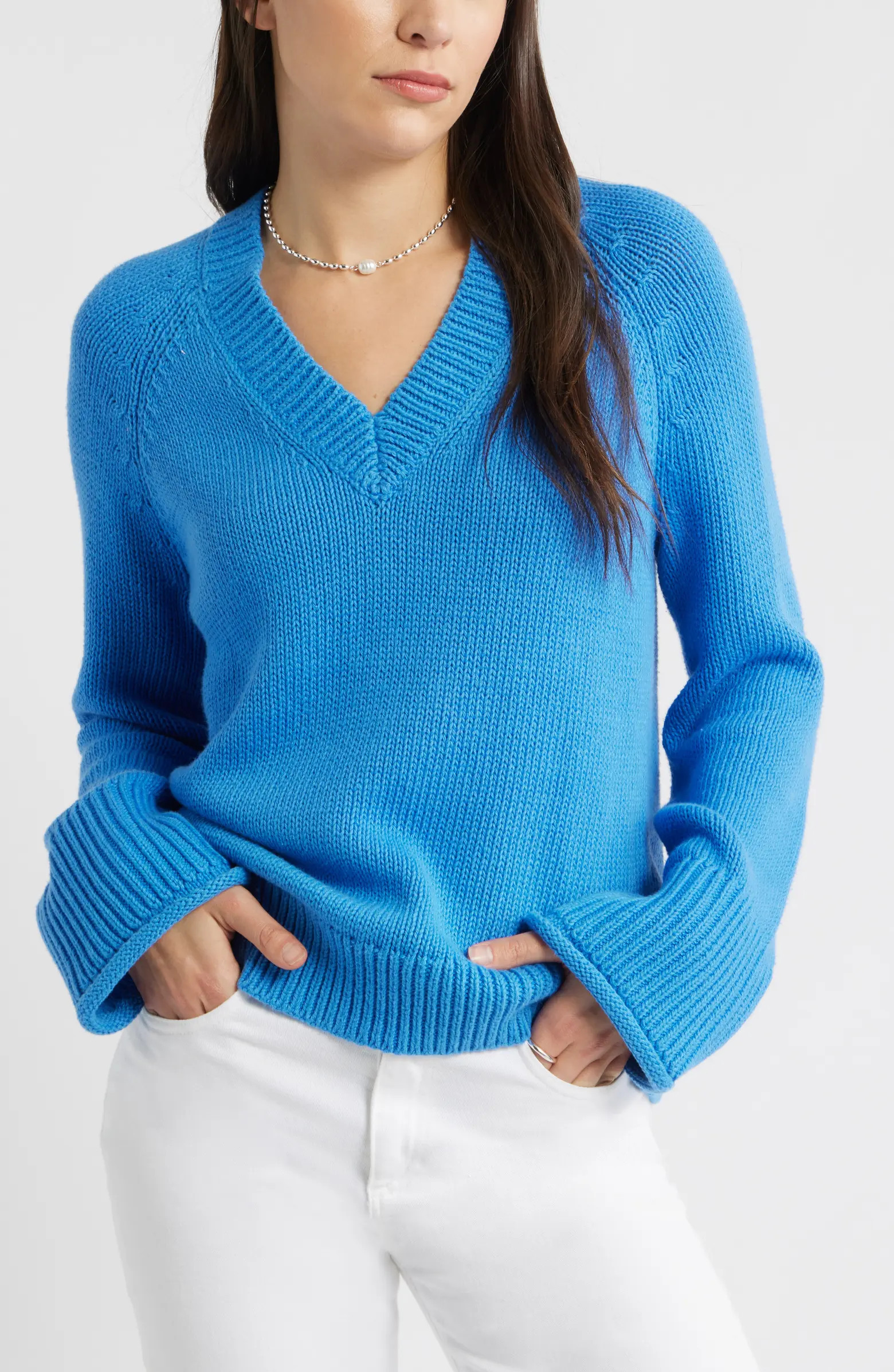 Oversize V-Neck Cotton Sweater | Nordstrom