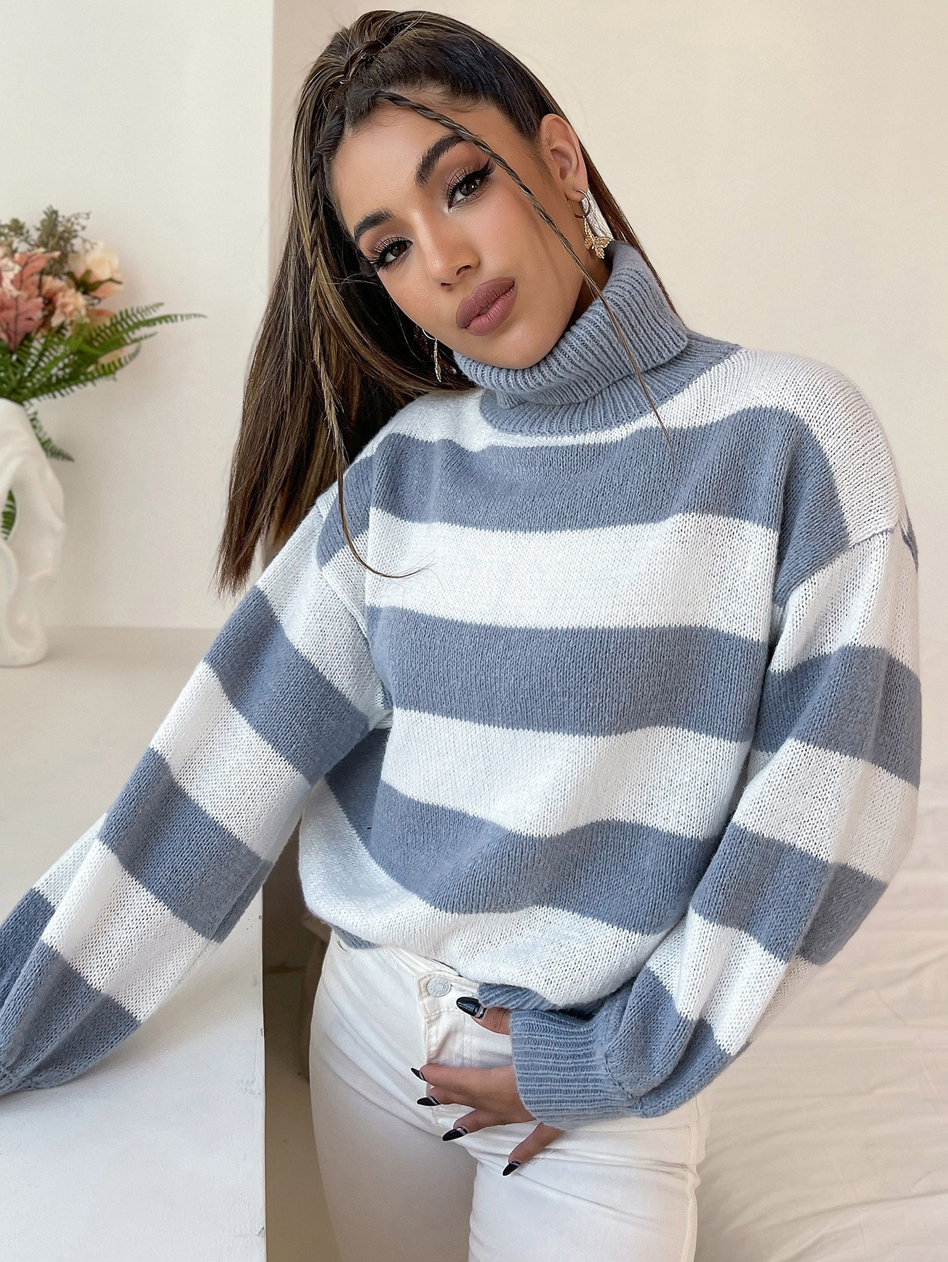 Turtle Neck Striped Sweater | SHEIN