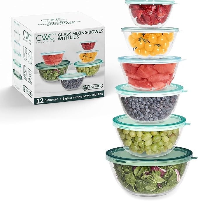 COOK WITH COLOR 12 Pc Glass Mixing Bowl Set with Lids – Borosilicate Glass Nesting Bowls for Co... | Amazon (US)