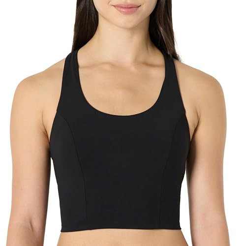Amazon Essentials Women's Active Total Train Medium Support Gym Workout Racerback Crop Tank with Built-In Bra, Black, X-Large | Amazon (US)