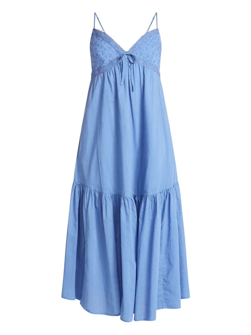 No Boundaries Eyelet Tiered Maxi Dress, Women's Sizes XXS-XXL | Walmart (US)