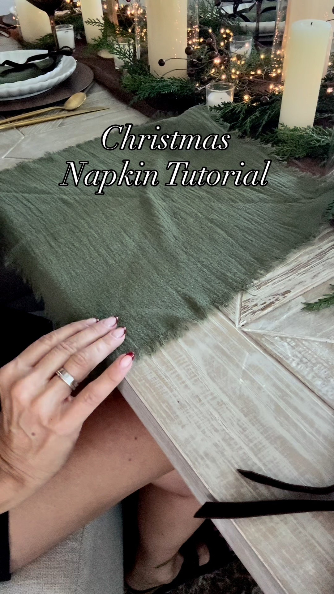 Christmas Napkin Tutorial 
Runner, wood look chargers, dinnerware, flatware, stemware, glass hurricanes, candles, napkins, ribbon, fairy lights, votives, transitional home, modern decor, amazon find, amazon home, target home decor, mcgee and co, studio mcgee, amazon must have, pottery barn, Walmart finds, affordable decor, home styling, budget friendly, accessories, neutral decor, home finds, new arrival, coming soon, sale alert, high end look for less, Amazon favorites, Target finds, cozy, modern, earthy, transitional, luxe, romantic, home decor, budget friendly decor, Amazon decor #amazonhome #walmart



#LTKSeasonal #LTKHoliday #LTKHome