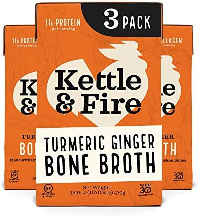 Kettle and Fire Turmeric Ginger Chicken Bone Broth, Keto, Paleo, and Whole 30 Approved, Gluten Fr... | Amazon (US)