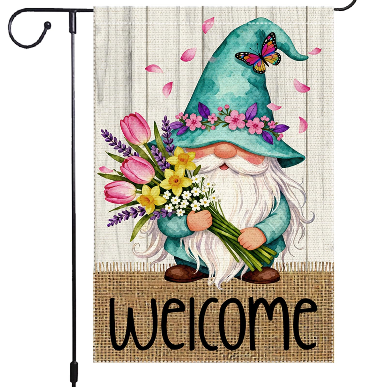 Welcome Garden Flag 12x18 Inch Double Sided with Spring Gnome, Butterfly, Tulips, Daffodils, and ... | Amazon (US)