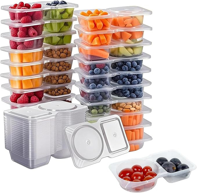 20 Pack Reusable Snack Containers with Lids, 2-Compartment Dipping Containers with Lid, Perfect f... | Amazon (US)