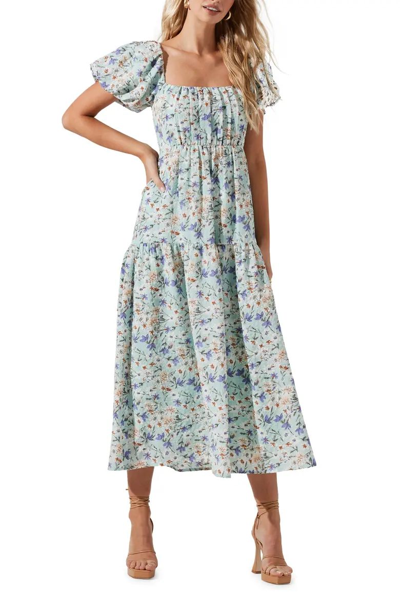 ASTR the Label Puff Sleeve Floral Cotton Midi Dress | Nordstrom | Nordstrom