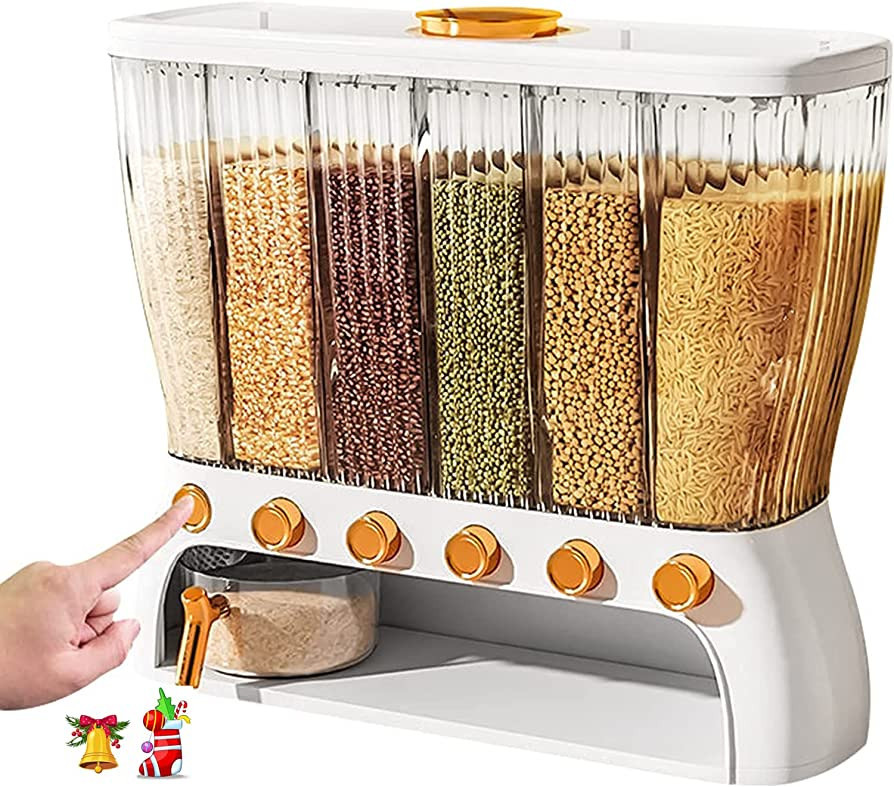 JIAWANSHUN Rice Dispenser Food Storage Container 6 Grids Bulk Rice Organizer Box Countertop Rice ... | Amazon (US)
